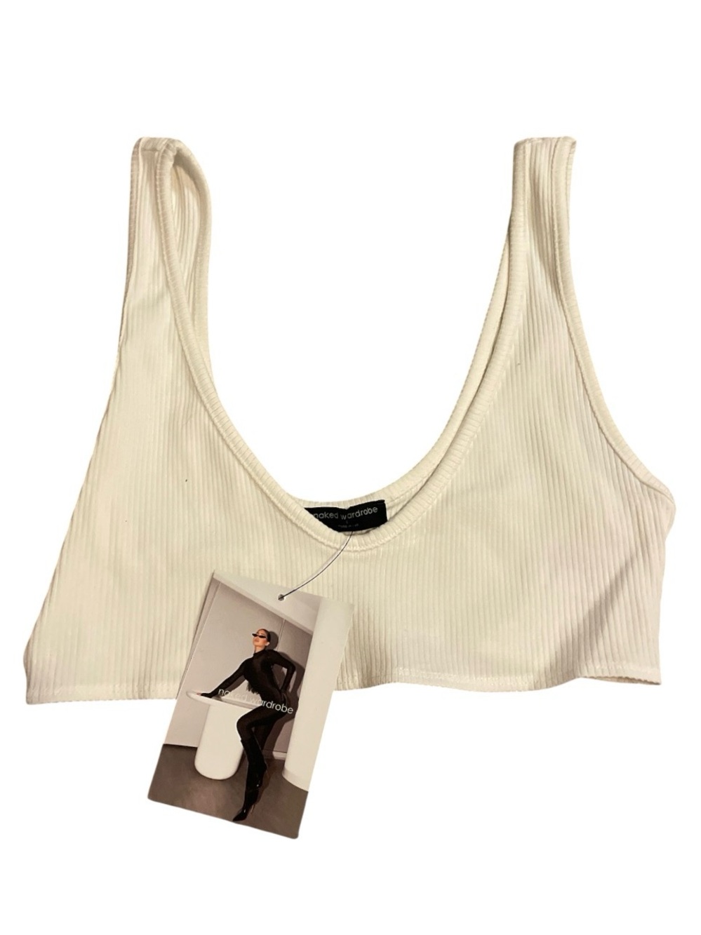 naked wardrobe Cream Ribbed Scoop Bralette